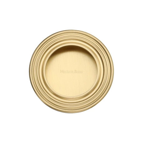 Heritage Brass Door Furniture Satin Brass / Flush Handle / Round Heritage Brass - Round Reeded Flush Pull Satin Brass Finish