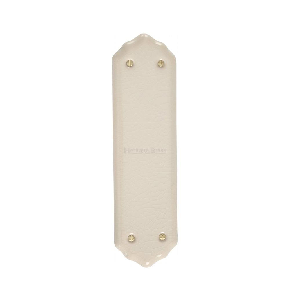Heritage Brass Door Furniture Porcelain / Finger Plates / 280 x 77mm Heritage Brass - Shaped Fingerplate 280 x 77mm - Cream Crackle