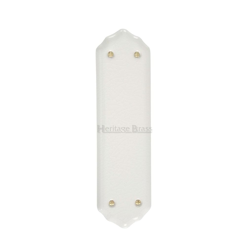 Heritage Brass Door Furniture Porcelain / Finger Plates / 280 x 77mm Heritage Brass - Shaped Fingerplate 280 x 77mm - White Crackle