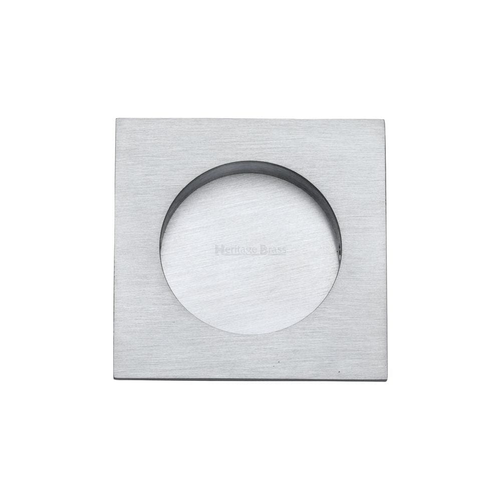Heritage Brass Door Furniture Satin Chrome / Flush Handle / Square Heritage Brass - Square Flush Pull 63 x 63mm Satin Chrome Finish