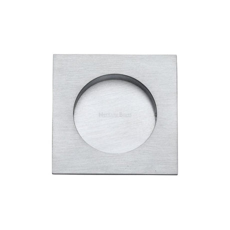 Heritage Brass Door Furniture Satin Chrome / Flush Handle / Square Heritage Brass - Square Flush Pull 63 x 63mm Satin Chrome Finish