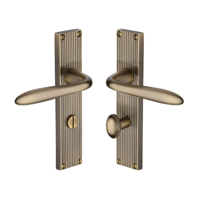 Heritage Brass Door Furniture Antique Brass / Bathroom Lock Handles Heritage Brass - Sutton Reeded Bathroom set Antique Brass finish