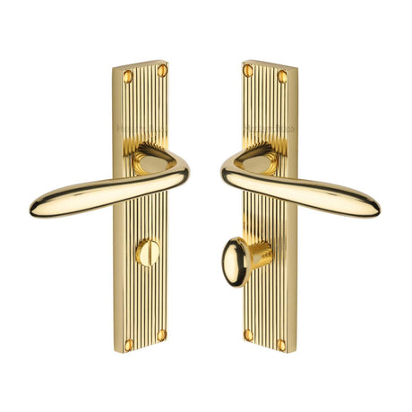 Heritage Brass Door Furniture Polished Brass / Bathroom Lock Handles Heritage Brass - Sutton Reeded Bathroom set Polished Brass finish