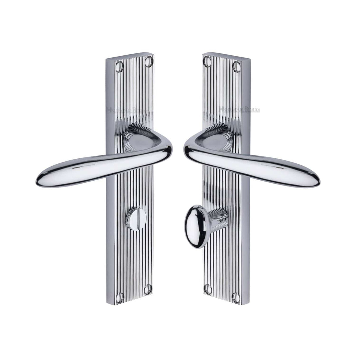 Heritage Brass Door Furniture Polished Chrome / Bathroom Lock Handles Heritage Brass - Sutton Reeded Bathroom set Polished Chrome finish