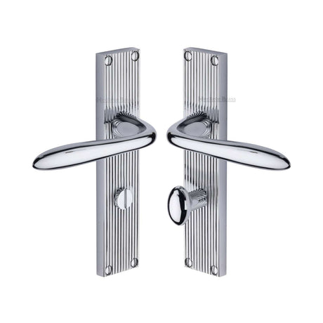 Heritage Brass Door Furniture Polished Chrome / Bathroom Lock Handles Heritage Brass - Sutton Reeded Bathroom set Polished Chrome finish