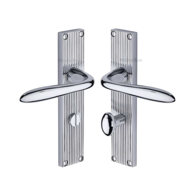 Heritage Brass Door Furniture Polished Chrome / Bathroom Lock Handles Heritage Brass - Sutton Reeded Bathroom set Polished Chrome finish