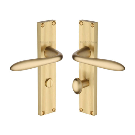 Heritage Brass Door Furniture Satin Brass / Bathroom Lock Handles Heritage Brass - Sutton Reeded Bathroom set Satin Brass finish
