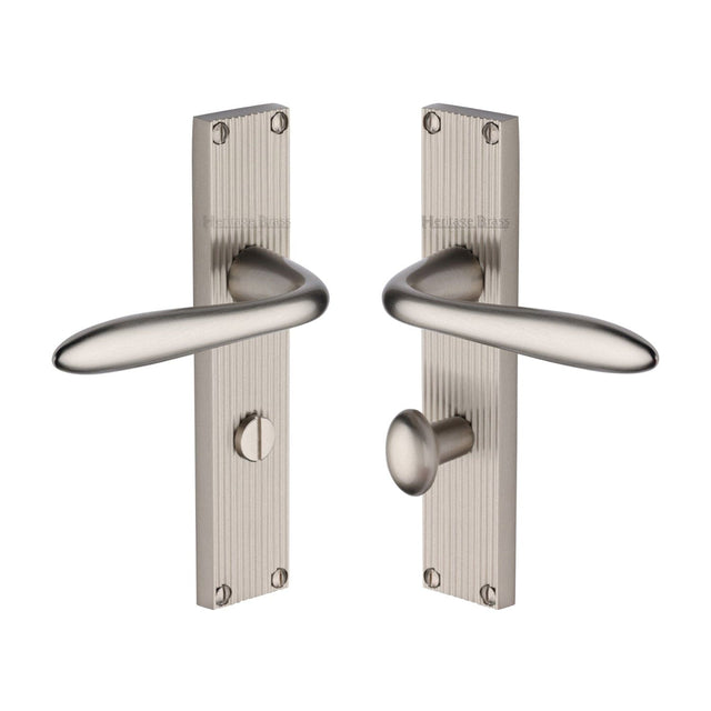 Heritage Brass Door Furniture Satin Nickel / Bathroom Lock Handles Heritage Brass - Sutton Reeded Bathroom set Satin Nickel finish