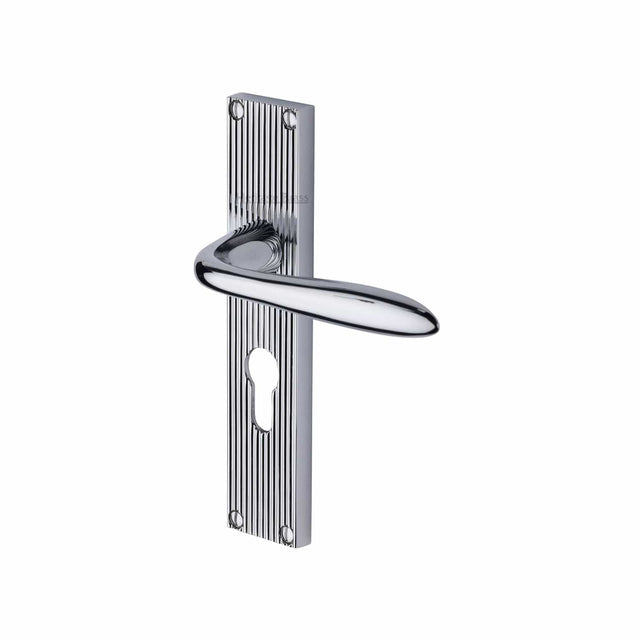 Heritage Brass Door Furniture Polished Chrome / Euro Profile Lock Handles Heritage Brass - Sutton Reeded Euro Profile Polished Chrome finish