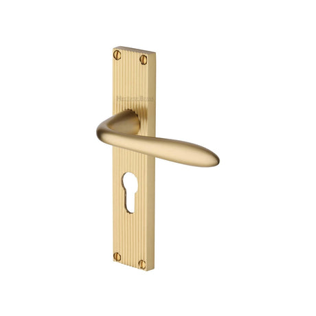Heritage Brass Door Furniture Satin Brass / Euro Profile Lock Handles Heritage Brass - Sutton Reeded Euro Profile Satin Brass finish