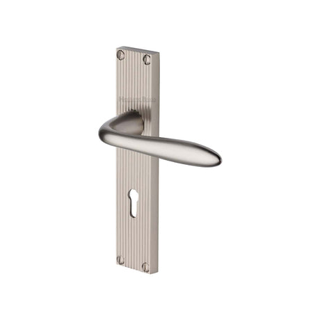 Heritage Brass Door Furniture Satin Nickel / Std. Lock Handles Heritage Brass - Sutton Reeded Lever Lock Satin Nickel finish