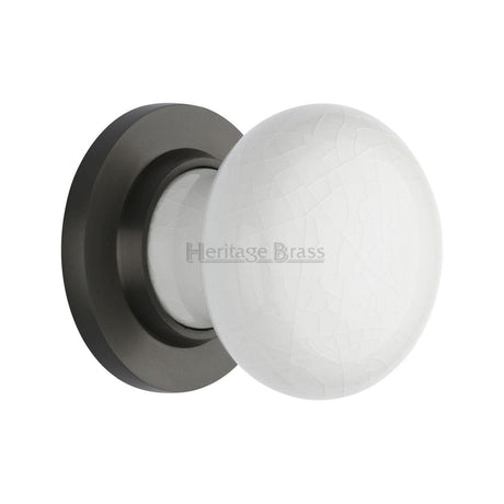 Heritage Brass Door Furniture Matt Bronze / Mortice Knobs Heritage Brass - White Crackle Knob with Matt Bronze base