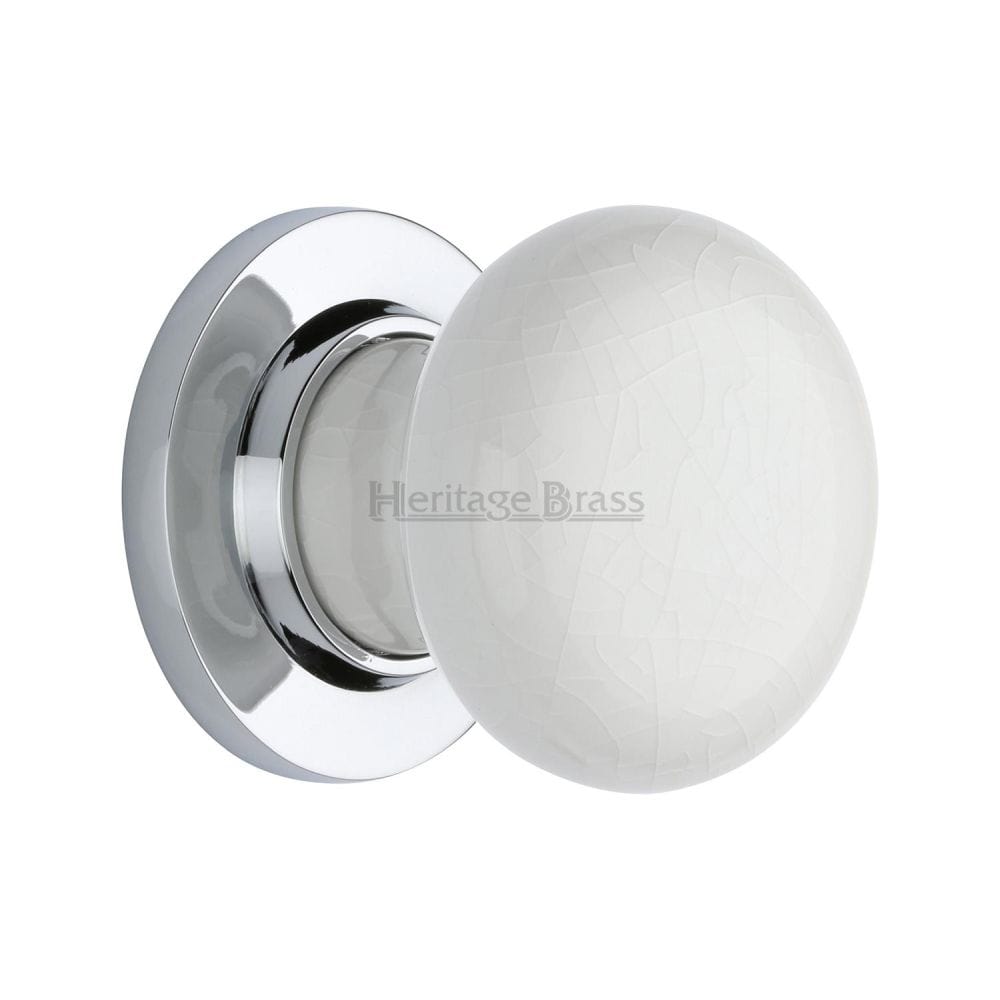 Heritage Brass Door Furniture Polished Chrome / Mortice Knobs Heritage Brass - White Crackle Knob with Polished Chrome base