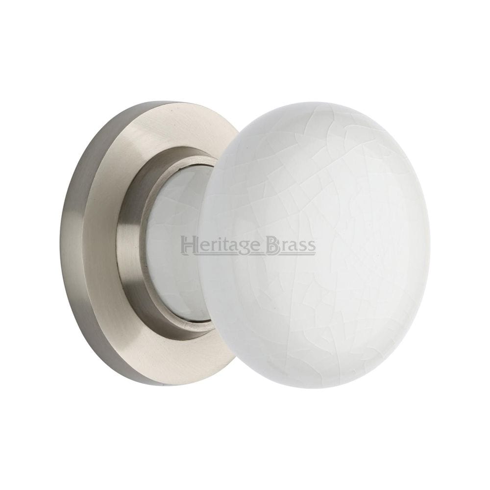 Heritage Brass Door Furniture Satin Nickel / Mortice Knobs Heritage Brass - White Crackle Knob with Satin Nickel base