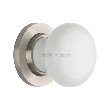 Heritage Brass Door Furniture Satin Nickel / Mortice Knobs Heritage Brass - White Crackle Knob with Satin Nickel base