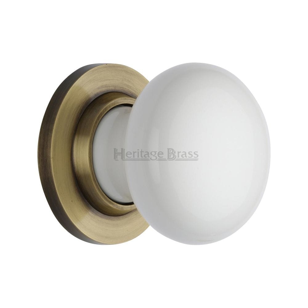 Heritage Brass Door Furniture Antique Brass / Mortice Knobs Heritage Brass - White Knob with Antique Brass base