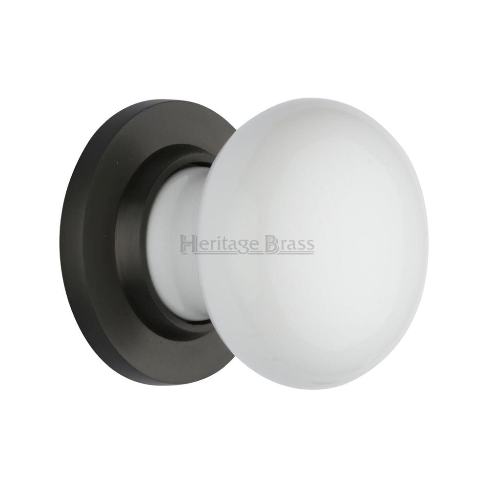 Heritage Brass Door Furniture Matt Bronze / Mortice Knobs Heritage Brass - White Knob with Matt Bronze base