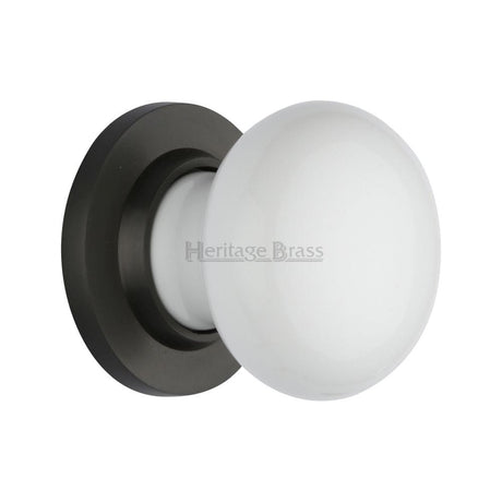 Heritage Brass Door Furniture Matt Bronze / Mortice Knobs Heritage Brass - White Knob with Matt Bronze base