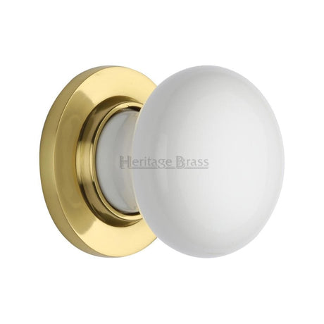 Heritage Brass Door Furniture Polished Brass / Mortice Knobs Heritage Brass - White Knob with Polished Brass base