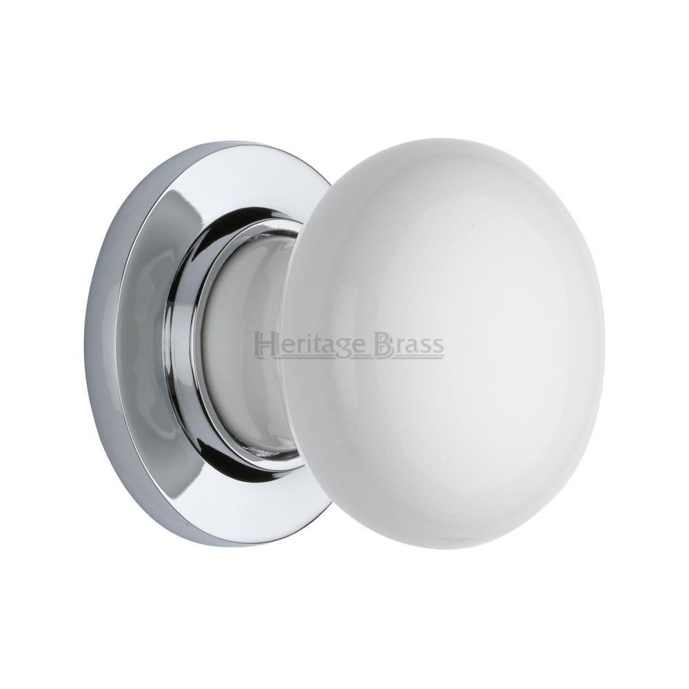 Heritage Brass Door Furniture Polished Chrome / Mortice Knobs Heritage Brass - White Knob with Polished Chrome base