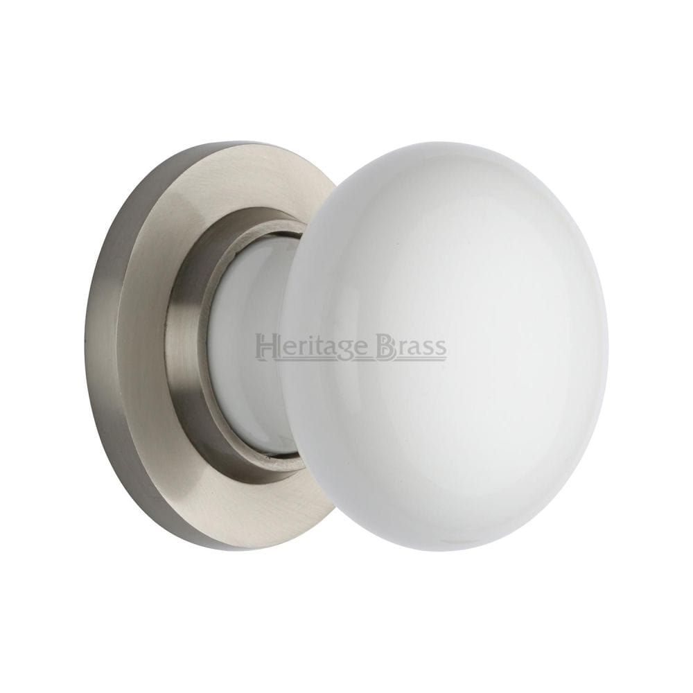 Heritage Brass Door Furniture Satin Nickel / Mortice Knobs Heritage Brass - White Knob with Satin Nickel base