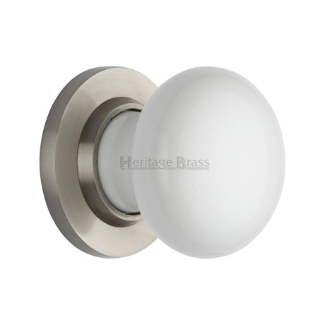 Heritage Brass Door Furniture Satin Nickel / Mortice Knobs Heritage Brass - White Knob with Satin Nickel base