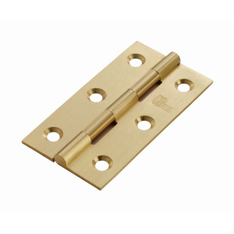 This is an image of a Carlisle Brass - 76 x 40mm Solid Drawn Brass Butt Hinge - Satin Brass that is availble to order from Trade Door Handles in Kendal.
