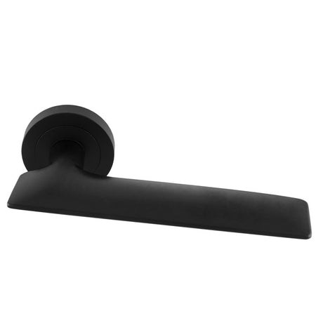 This is an image of a Manital - Hygge due Lever on Round Rose - Matt Black hyd5blk that is availble to order from Trade Door Handles in Kendal.