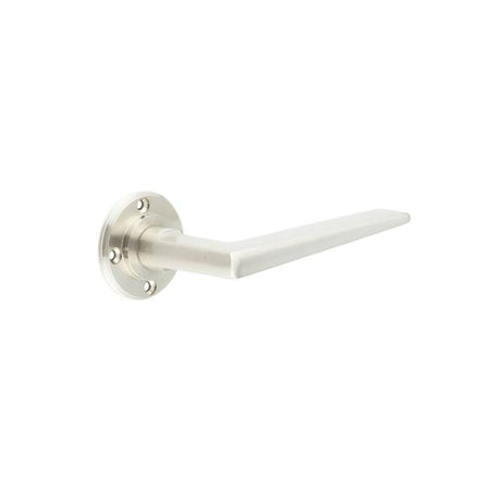 This is an image of a Burlington - Mayfair lever on rose - Satin Nickel  that is availble to order from Trade Door Handles in Kendal.