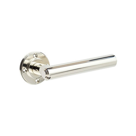 This is an image of a Burlington - Richmond Polished Nickel Lever on Rose Door Handles - Roses Sold Se  that is availble to order from Trade Door Handles in Kendal.