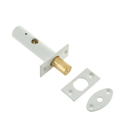 This is an image of a Frelan - 62mm Mortice Rack Bolt - White  that is availble to order from Trade Door Handles in Kendal.