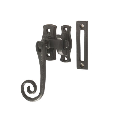 This is an image of a Frelan - Monkey Tail Locking Casement Fastener Left - Antique Black  that is availble to order from Trade Door Handles in Kendal.