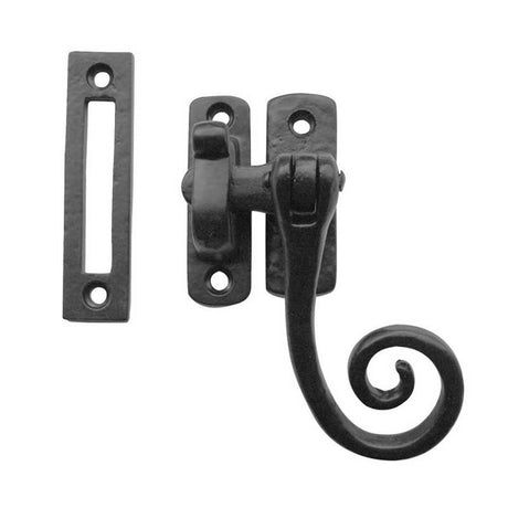 This is an image of a Frelan - Monkey Tail Casement Fastener Hook & Mortice Plate - Antique Black  that is availble to order from Trade Door Handles in Kendal.