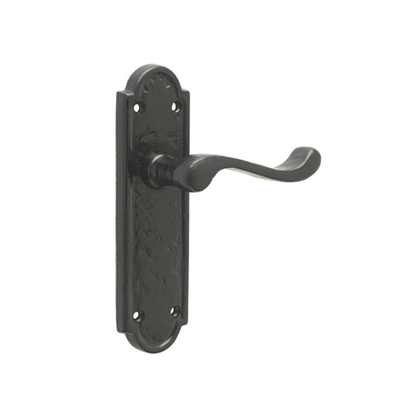 This is an image of a Frelan - Turnberry Lever Latch Handles on Backplate - Antique Black  that is availble to order from Trade Door Handles in Kendal.