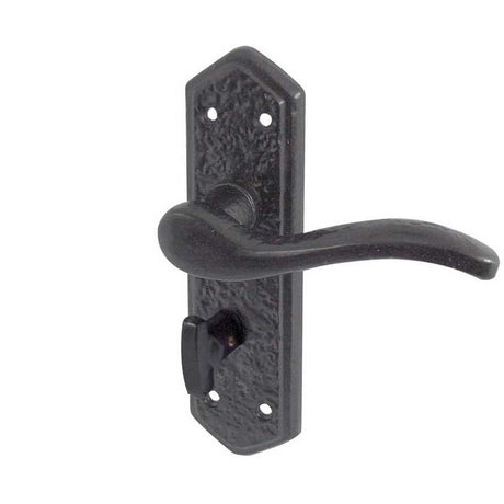 This is an image of a Frelan - Wentworth Bathorom Lock Handles on Backplate - Antique Black  that is availble to order from Trade Door Handles in Kendal.