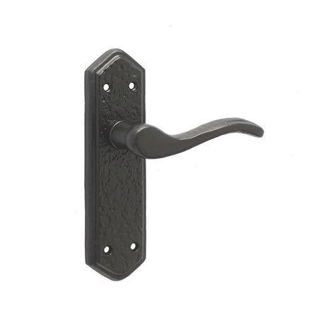 This is an image of a Frelan - Wentworth Lever Latch Handles on Backplate - Antique Black  that is availble to order from Trade Door Handles in Kendal.