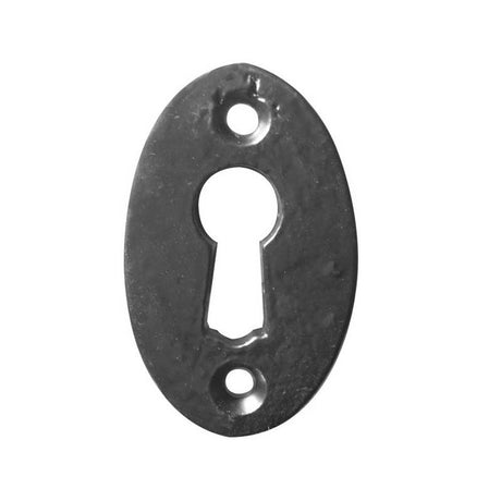 This is an image of a Antique Black - 50mm Oval Escutcheon   that is availble to order from Trade Door Handles in Kendal.