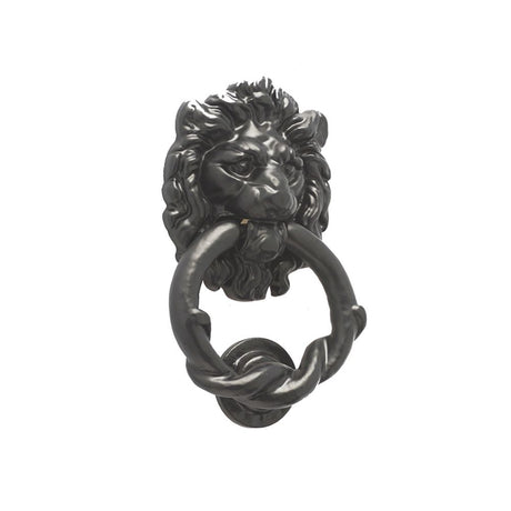 This is an image of a Frelan - Lion Head Door Knocker - Antique Black  that is availble to order from Trade Door Handles in Kendal.