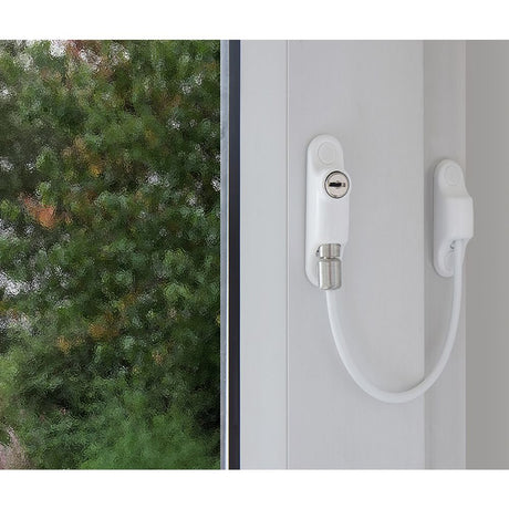 This is an image of a Frelan - Cable Window Restrictor - White  that is availble to order from Trade Door Handles in Kendal.