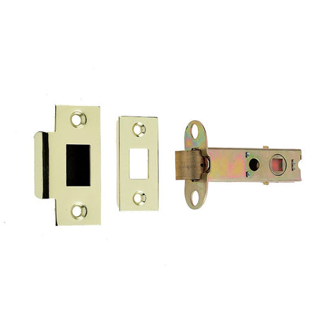 This is an image of a Frelan - 100mm SS/PB double sprung tubular latch  that is availble to order from Trade Door Handles in Kendal.