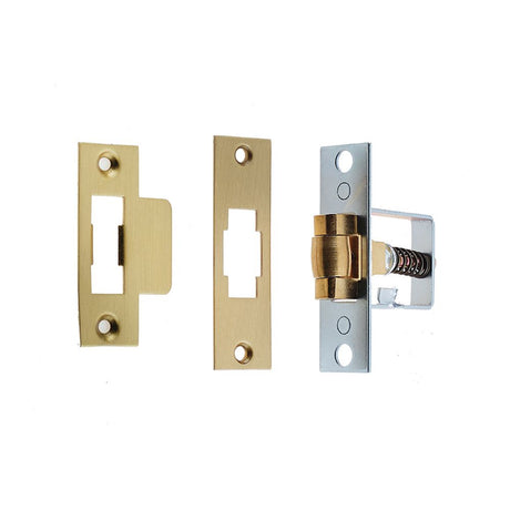 This is an image of a Frelan - Rollerbolt Catch - Satin Brass  that is availble to order from Trade Door Handles in Kendal.