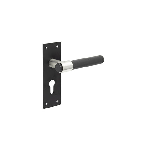 This is an image of a Frelan - Nero T-Bar Door Handles on Euro Profile Lockplate  that is availble to order from Trade Door Handles in Kendal.