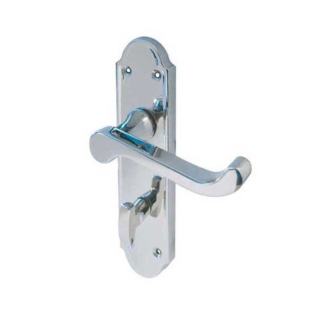 This is an image of a Frelan - Sherborne Bathroom Lock Handles on Backplates - Polished Nickel  that is availble to order from Trade Door Handles in Kendal.