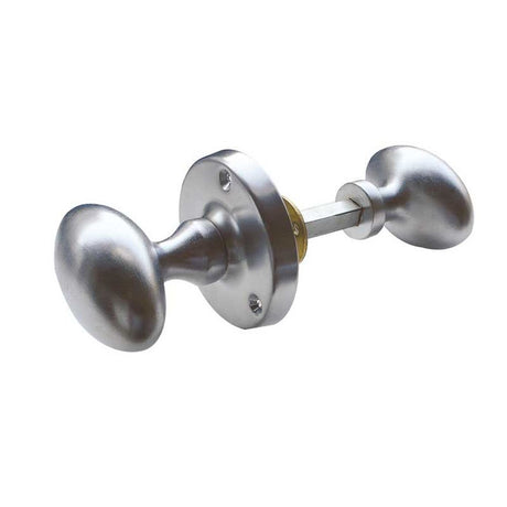 This is an image of a Frelan - Oval Unsprung Rim Knobs - Satin Chrome  that is availble to order from Trade Door Handles in Kendal.