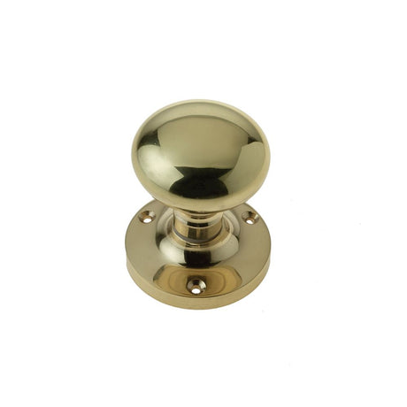 This is an image of a Frelan - Kontrax Mushroom Mortice Knobs - Polished Brass  that is availble to order from Trade Door Handles in Kendal.