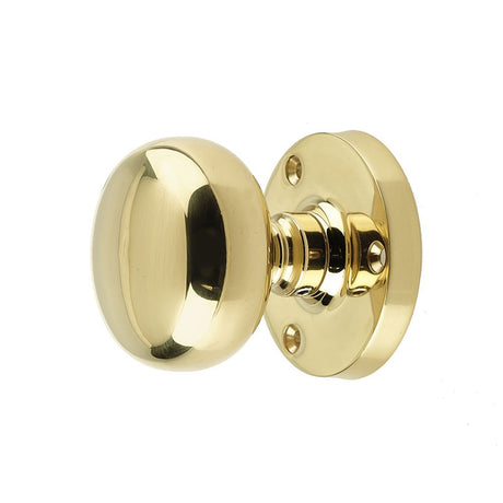 This is an image of a Frelan - Mushroom Half Sprung Mortice Knobs - Polished Brass  that is availble to order from Trade Door Handles in Kendal.