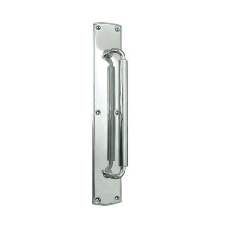 This is an image of a Frelan - Chatsworth Pull Handle on 63x380mm Back Plate - Polished Chrome  that is availble to order from Trade Door Handles in Kendal.