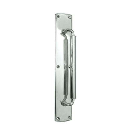 This is an image of a Frelan - Chatsworth Pull Handle on 75x460mm Back Plate - Polished Chrome  that is availble to order from Trade Door Handles in Kendal.