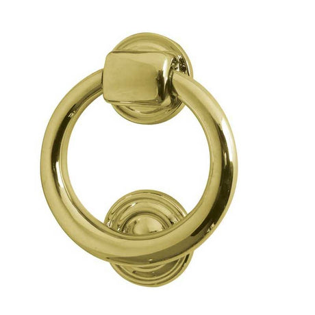 This is an image of a Frelan - Ring Door Knocker - Polished Brass  that is availble to order from Trade Door Handles in Kendal.