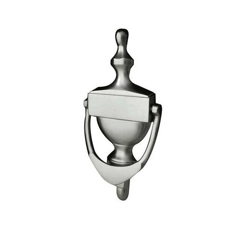 This is an image of a Frelan - Urn Door Knocker 170mm - Satin Chrome  that is availble to order from Trade Door Handles in Kendal.